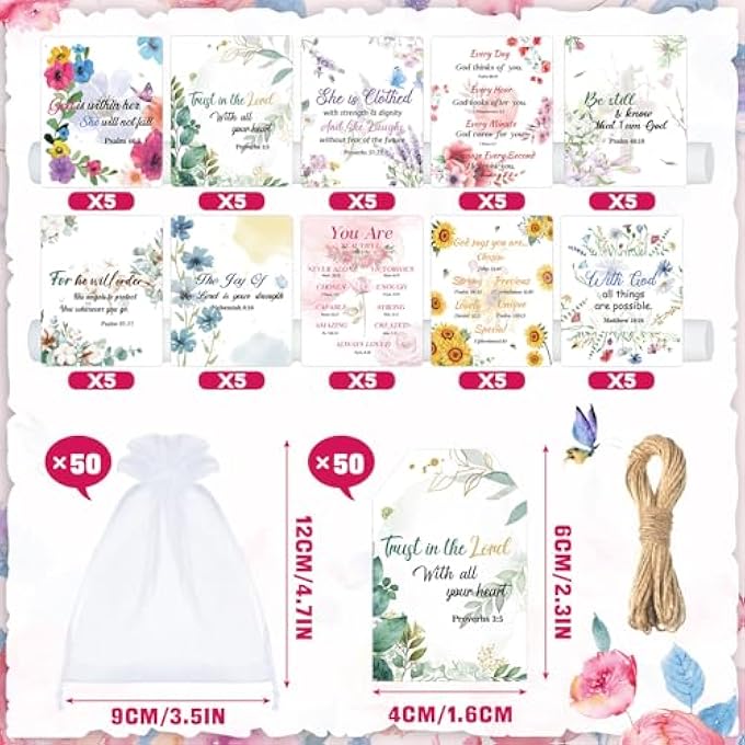 Sacubee 50 SETS CHRISTIAN GIFTS BULK LIP BALMS FOR WOMEN HONEY RELIGIOUS SCRIPTURE BIBLE VERSE LIP BALM INSPIRATIONAL MOTIVATIONAL THANK YOU GIFTS FLORAL CHURCH SUNDAY SCHOOL PARTY FAVORS - Image 2